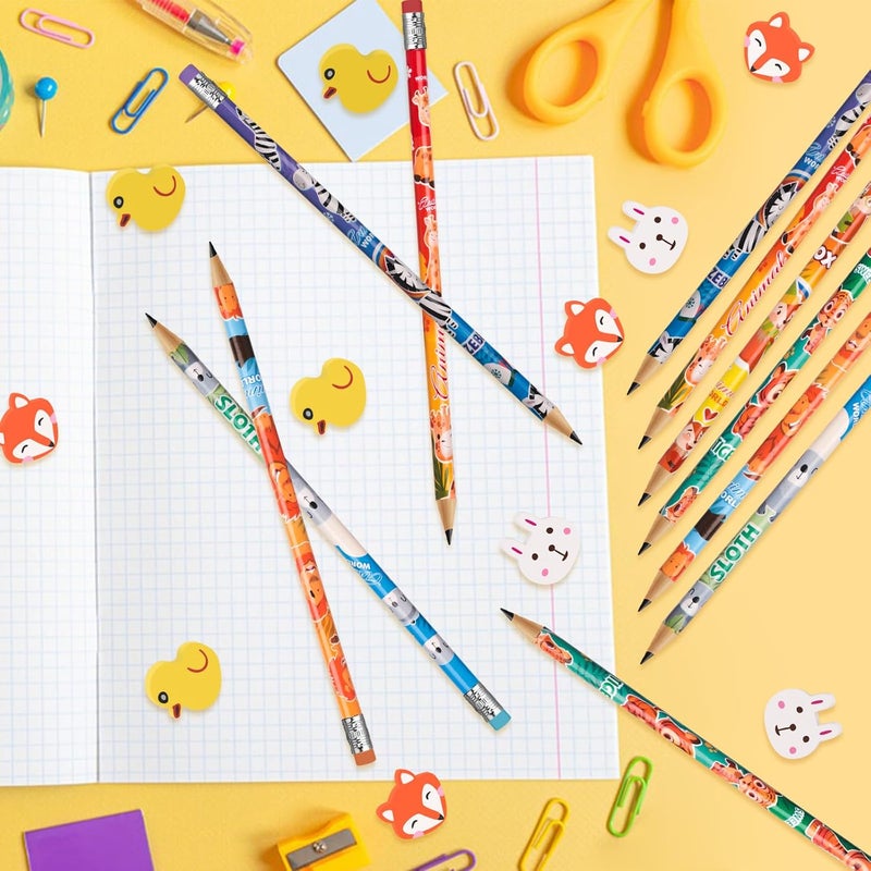 InkShine Jungle Safari Party Favors Animal Pencils and Erasers 72Pcs Cute Cartoon Themed Wooden Pencils and Erasers for Birthday Parties Favors Stationery Party Reward Supplies Christmas Gift(Animal) - Image 4